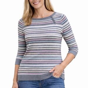 Skovhuus Short Sleeve Knit Sweater Pastel Stripe Button Collal Women’s